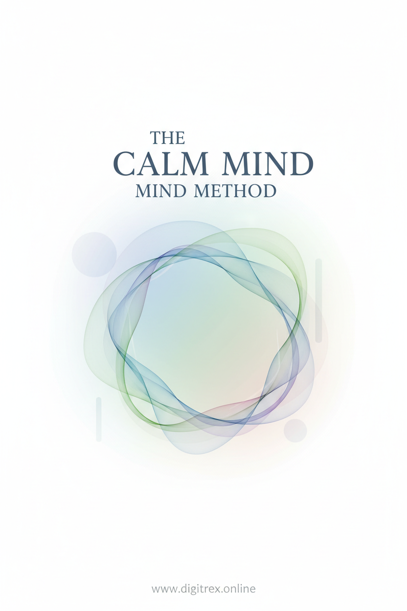 Minimalist ebook cover for “The Calm Mind Method”, calm colors, no people.
Add www.digitrex.online
at bottom.