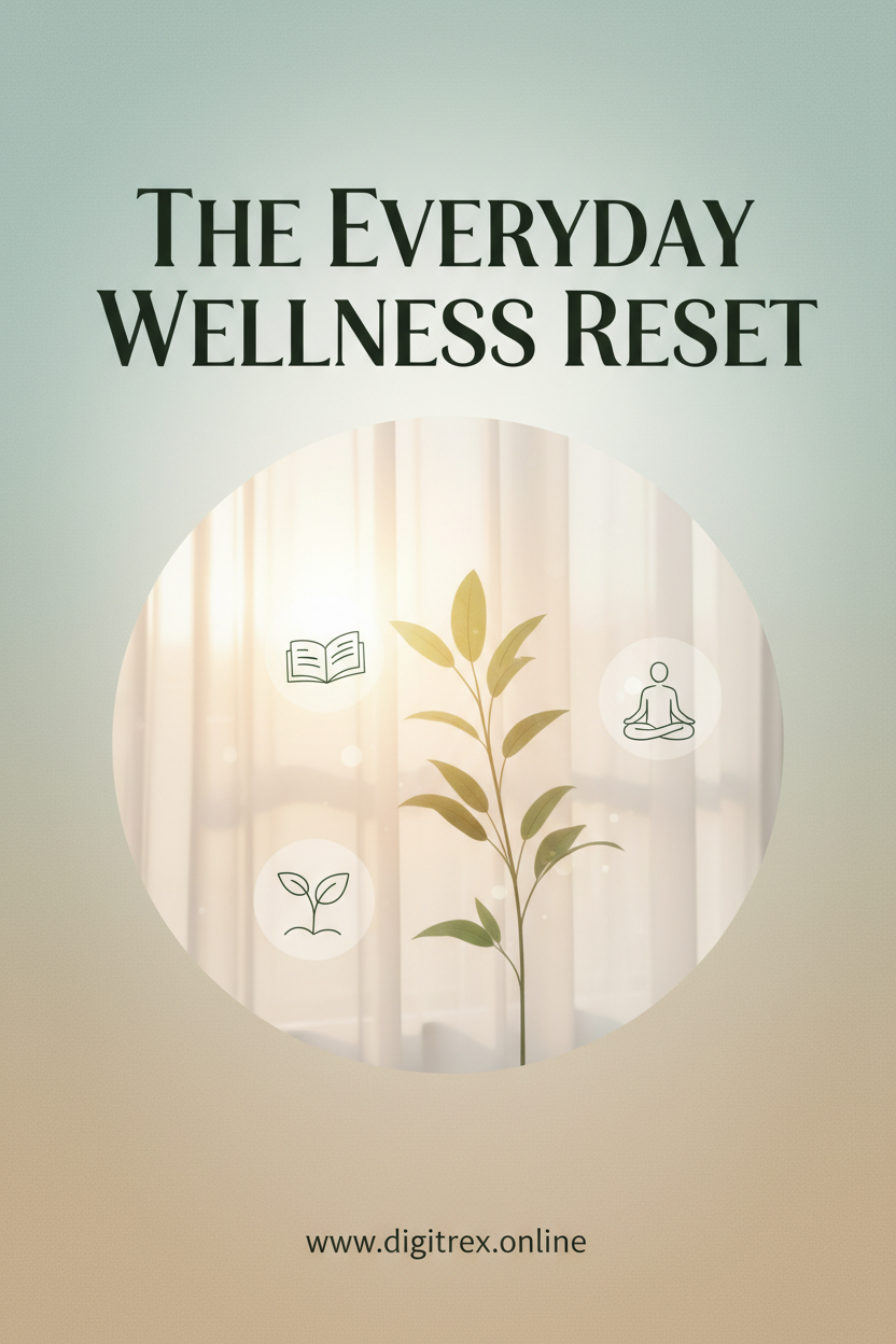 Create a high-quality, professional ebook cover for a digital health and wellness ebook titled
"The Everyday Wellness Reset".
Add the text "www.digitrex.online" at the bottom of the cover.