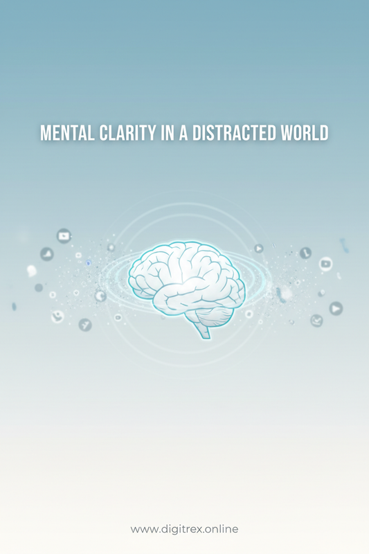 Create a high-quality, professional ebook cover for a digital Mental Clarity in a Distracted World ebook titled
"Mental Clarity in a Distracted World".
Add the text "www.digitrex.online" at the bottom of the cover.