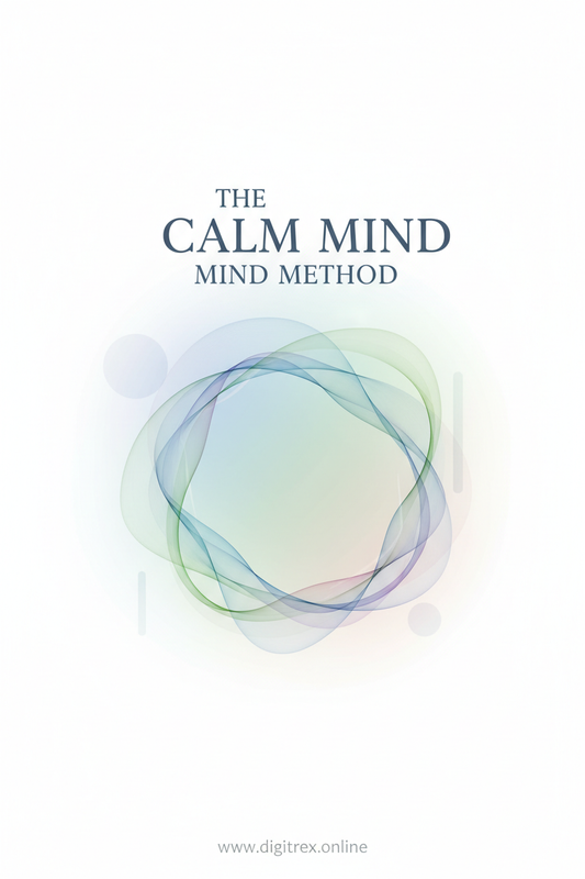 Minimalist ebook cover for “The Calm Mind Method”, calm colors, no people.
Add www.digitrex.online
 at bottom.